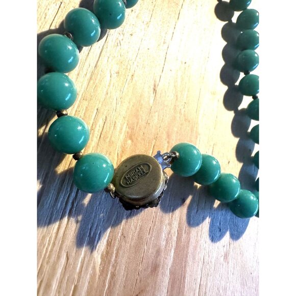 Far East Jade By Haskell 1960s Jade Necklace 14KT Box Clasp 15" L Silk Cording - Picture 5 of 9